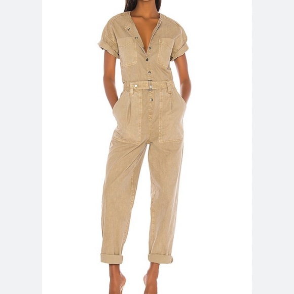 pistola Pants - pistola Beige Short-Sleeve Utility Jumpsuit